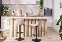 Miliboo Tabouret De Bar-Tabourets de bar réglables pivotants 360° en tissu effet velours texturé beige et métal noir (lot de 2) BOOST
