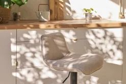 Miliboo Tabouret De Bar-Tabourets de bar réglables pivotants 360° en tissu effet velours texturé beige et métal noir (lot de 2) BOOST