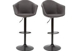 Miliboo Tabouret De Bar-Tabourets de bar réglables pivotants 360° en tissu gris foncé et métal (lot de 2) TAYA
