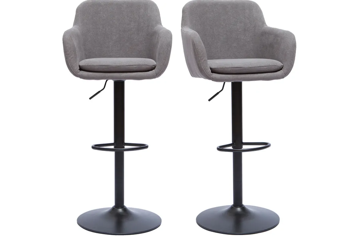 Miliboo Tabouret De Bar-Tabourets de bar réglables tissu effet velours gris et métal (lot de 2) AMIKA