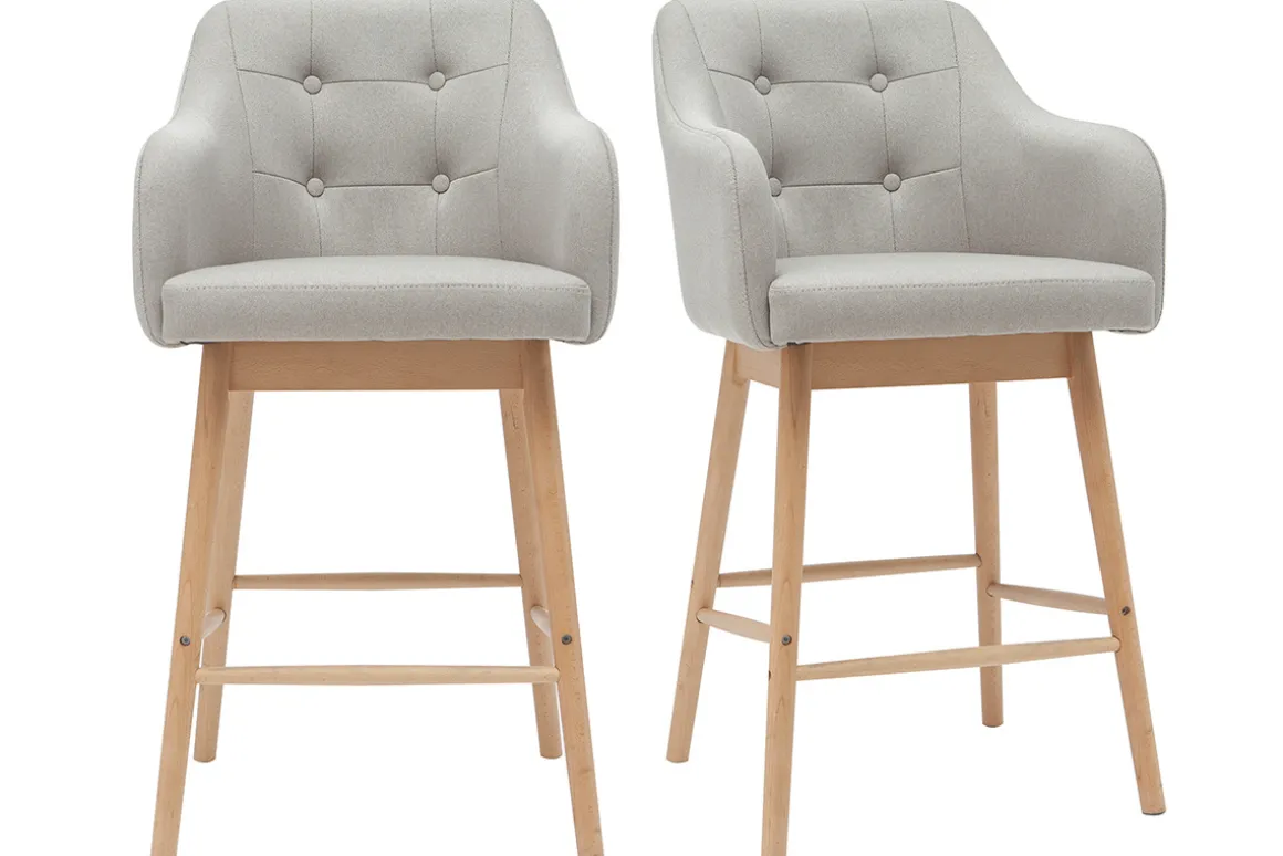 Miliboo Tabouret De Bar-Tabourets de bar scandinaves gris clair et bois H65 cm (lot de 2) BALTIK