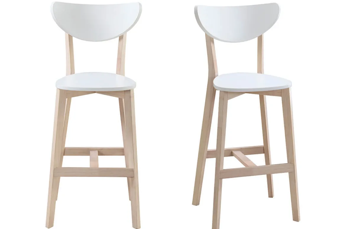 Miliboo Tabouret De Bar-Tabourets de bar scandinaves blanc et bois 75 cm (lot de 2) LEENA