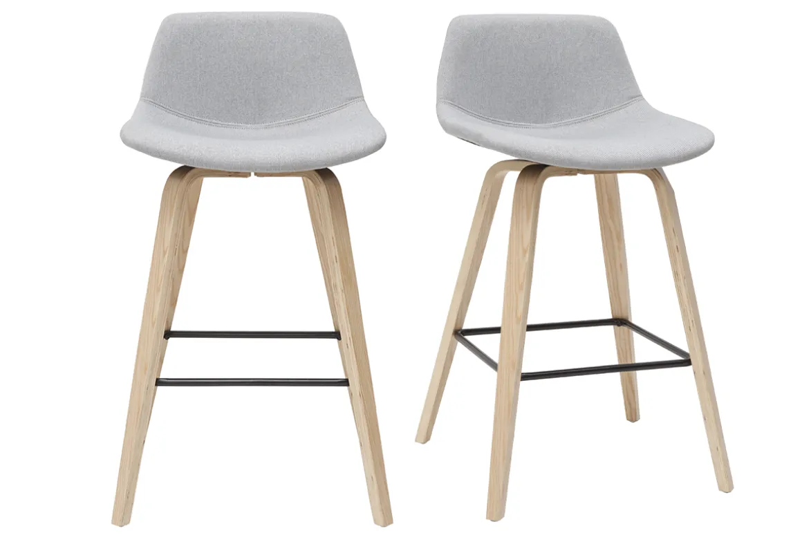 Miliboo Tabouret De Bar-Tabourets de bar scandinaves gris clair et bois H65 cm (lot de 2) NONIE