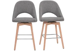 Miliboo Tabouret De Bar-Tabourets de bar scandinaves tissu effet velours texturé gris et hévéa massif 65 cm (lot de 2) COSETTE