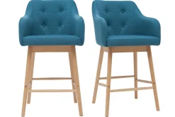 Miliboo Tabouret De Bar-Tabourets de bar scandinaves bleu canard et bois H65 cm (lot de 2) BALTIK
