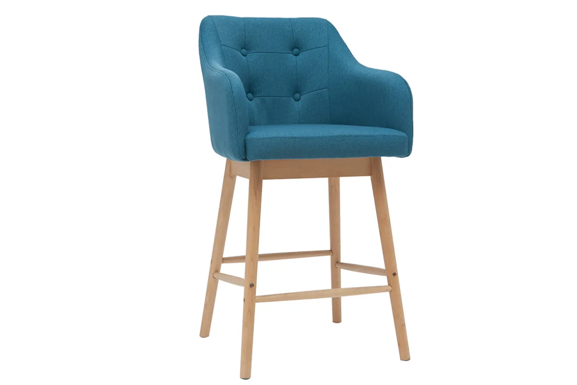 Miliboo Tabouret De Bar-Tabourets de bar scandinaves bleu canard et bois H65 cm (lot de 2) BALTIK
