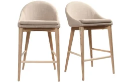 Miliboo Tabouret De Bar-Tabourets de bar scandinaves en tissu beige et frêne massif H66 cm (lot de 2) DALIA