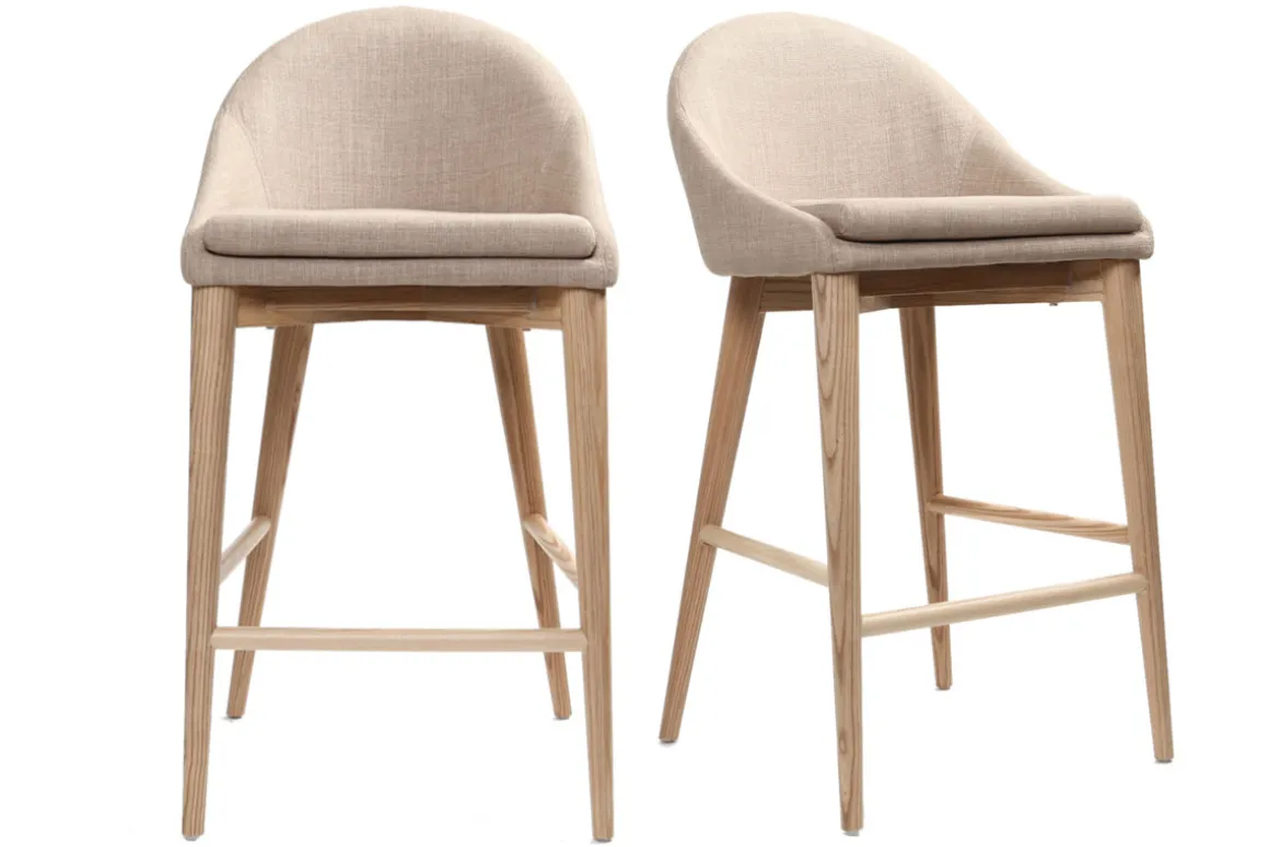 Miliboo Tabouret De Bar-Tabourets de bar scandinaves en tissu beige et frêne massif H66 cm (lot de 2) DALIA
