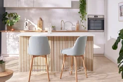 Miliboo Tabouret De Bar-Tabourets de bar scandinaves en tissu gris clair et bois hêtre massif H65 cm (lot de 2) HASTA