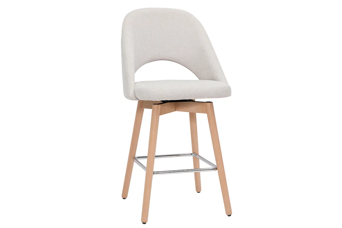 Miliboo Tabouret De Bar-Tabourets de bar scandinaves tissu effet velours texturé beige et hévéa massif 65 cm (lot de 2) COSETTE