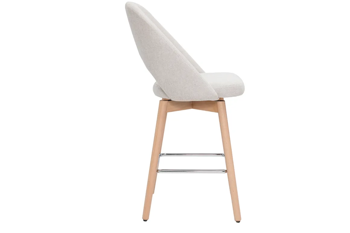 Miliboo Tabouret De Bar-Tabourets de bar scandinaves tissu effet velours texturé beige et hévéa massif 65 cm (lot de 2) COSETTE