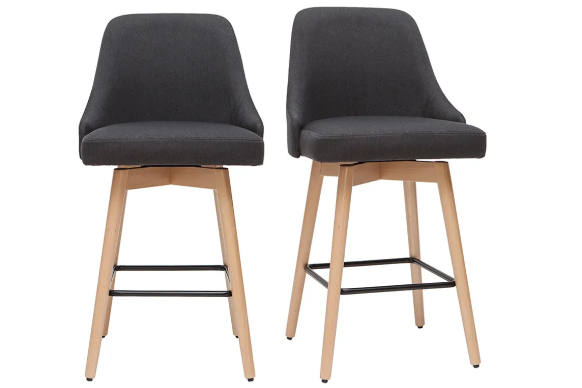 Miliboo Tabouret De Bar-Tabourets de bar scandinaves en tissu gris foncé et bois hêtre massif H65 cm (lot de 2) HASTA