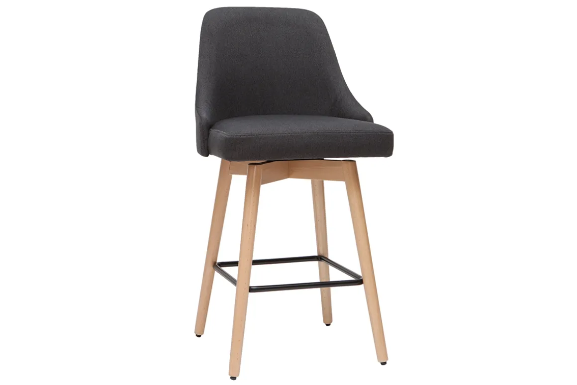 Miliboo Tabouret De Bar-Tabourets de bar scandinaves en tissu gris foncé et bois hêtre massif H65 cm (lot de 2) HASTA