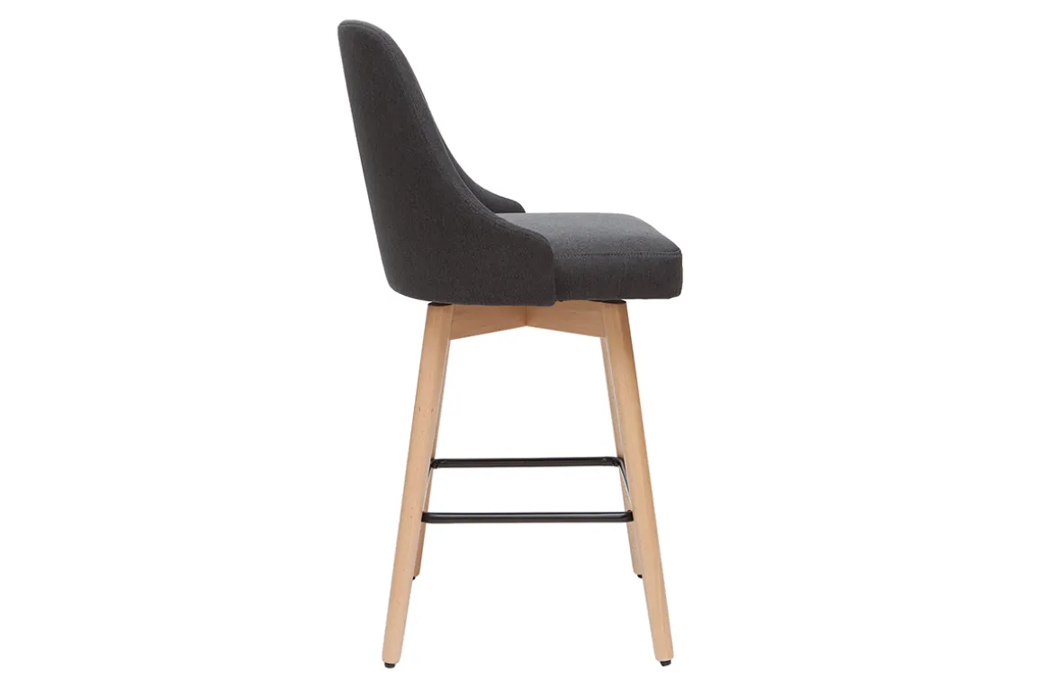 Miliboo Tabouret De Bar-Tabourets de bar scandinaves en tissu gris foncé et bois hêtre massif H65 cm (lot de 2) HASTA