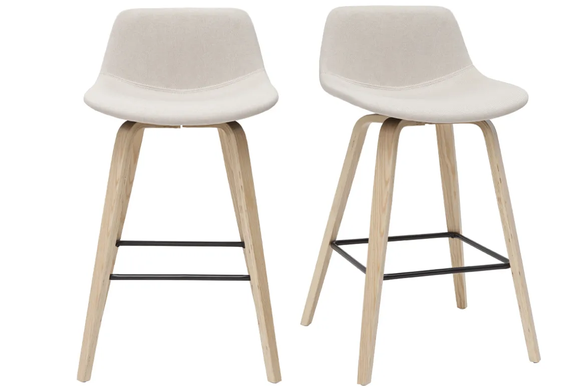 Miliboo Tabouret De Bar-Tabourets de bar scandinaves beige et bois clair H65 cm (lot de 2) NONIE