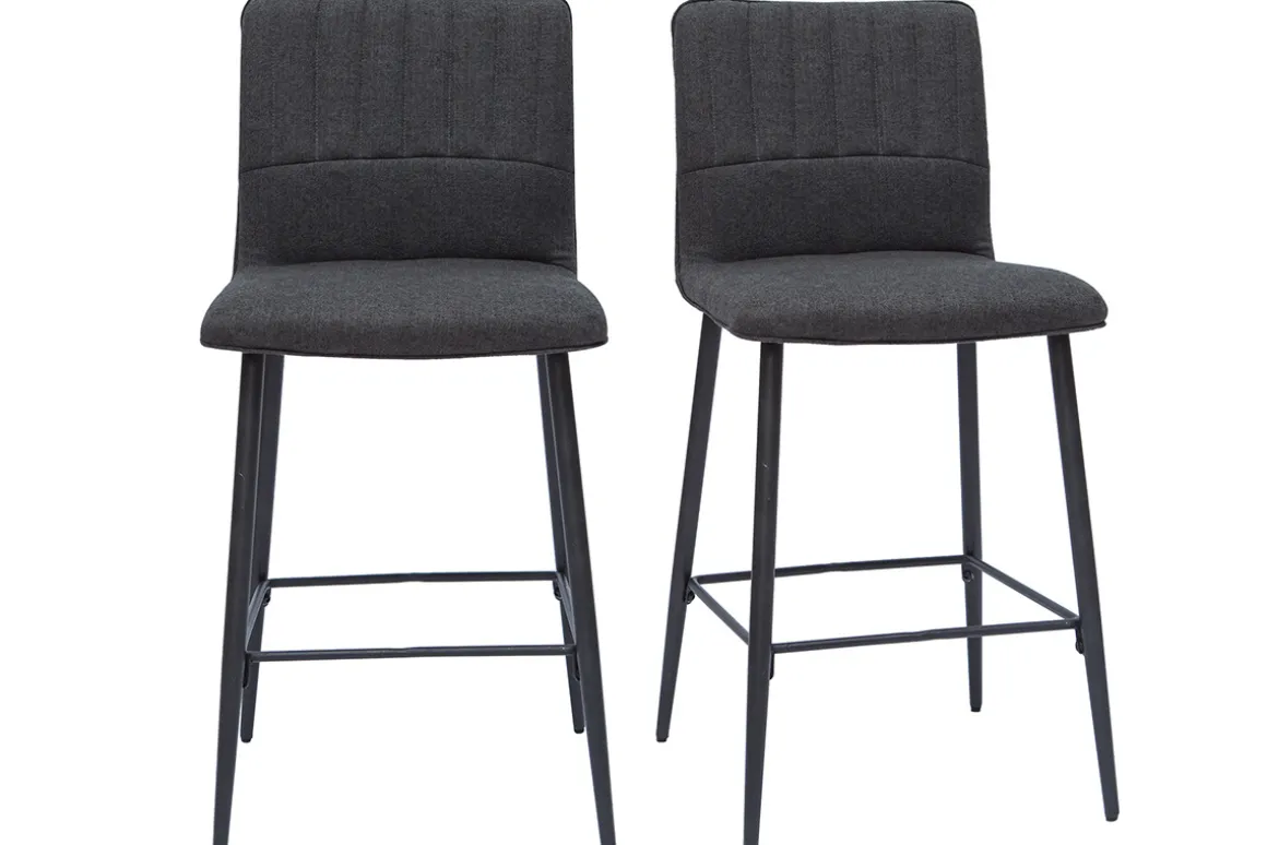 Miliboo Tabouret De Bar-Tabourets de bar vintage tissu gris foncé (lot de 2) H62 cm FARELL