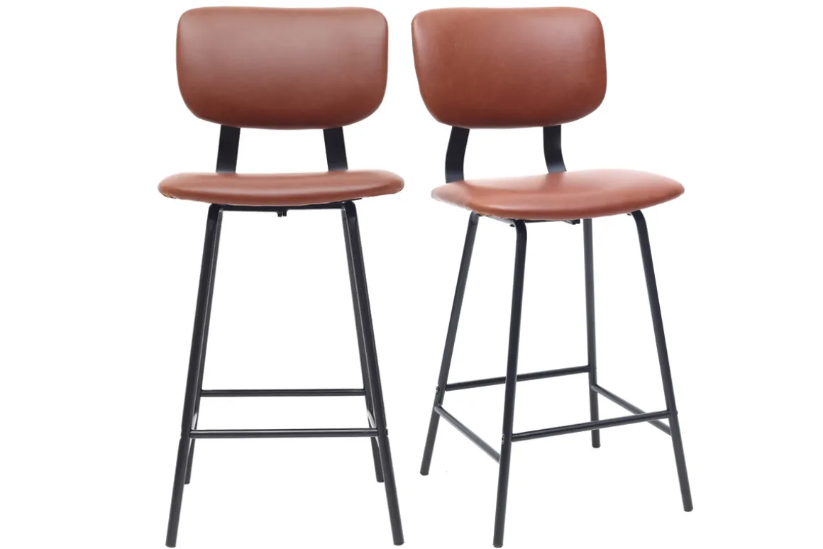 Miliboo Tabouret De Bar-Tabourets de bar vintage marron clair avec pieds métal 65 cm (lot de 2) LAB