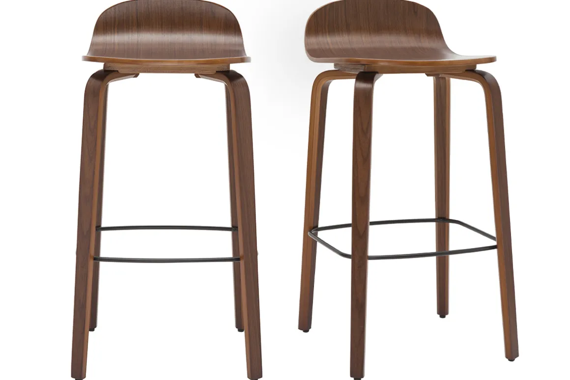 Miliboo Tabouret De Bar-Tabourets de bar vintage noyer H68 cm (lot de 2) OBRA