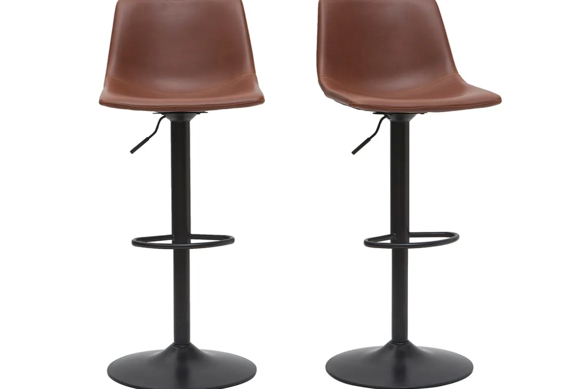 Miliboo Tabouret De Bar-Tabourets de bar vintage réglables pivotants marron clair (lot de 2) NEW ROCK