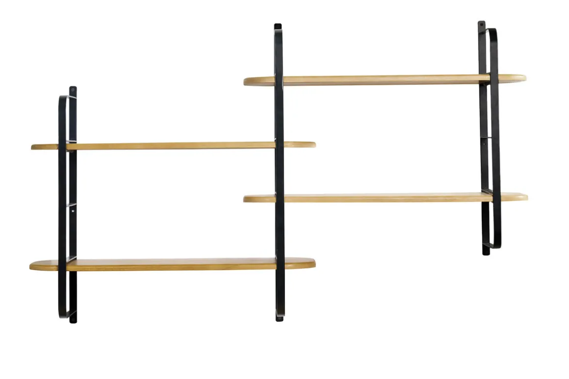 Miliboo Bibliothèque Et Étagère|Bibliothèque Et Étagère-Étagère murale en bois manguier massif et métal noir L122 cm AKINA