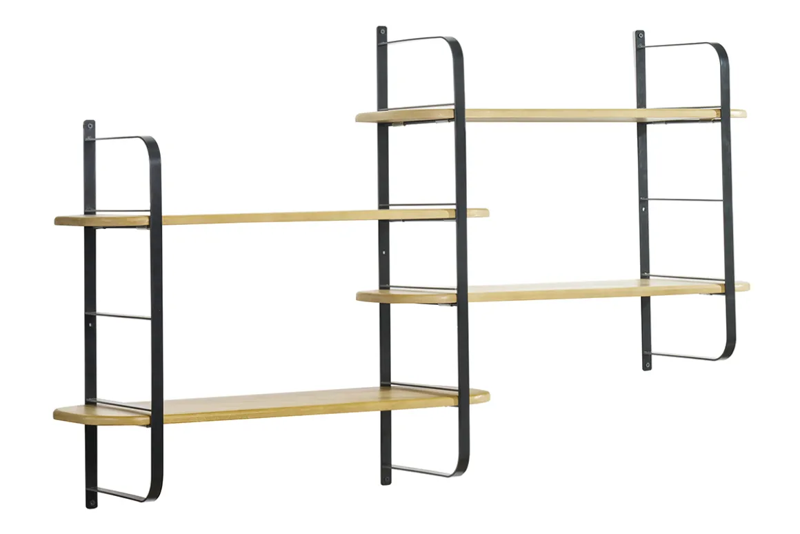 Miliboo Bibliothèque Et Étagère|Bibliothèque Et Étagère-Étagère murale en bois manguier massif et métal noir L122 cm AKINA