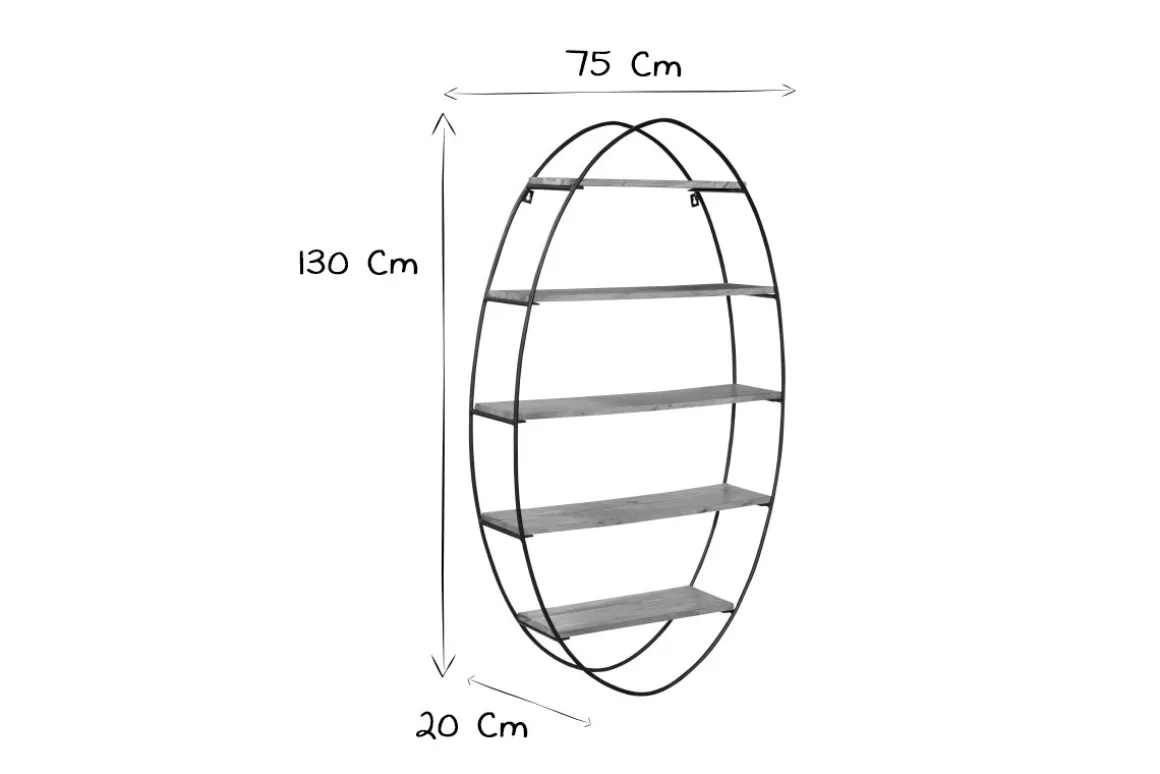 Miliboo Bibliothèque Et Étagère|Bibliothèque Et Étagère-Étagère murale ovale en bois massif et métal noir H130 cm HANG