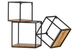 Miliboo Etagère Murale-Étagères murales carrées en métal noir et bois manguier massif (lot de 3) YPSTER