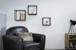 Miliboo Etagère Murale-Étagères murales carrées en métal noir et bois manguier massif (lot de 3) YPSTER