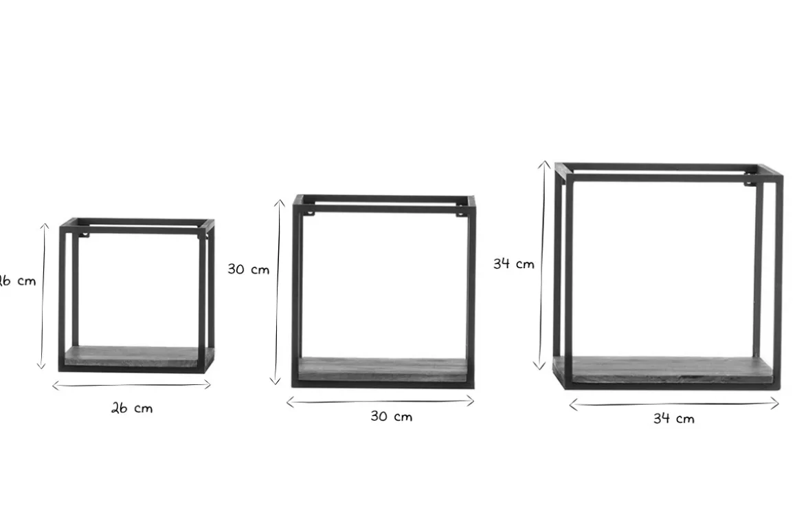 Miliboo Etagère Murale-Étagères murales carrées en métal noir et bois manguier massif (lot de 3) YPSTER