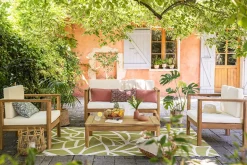 Miliboo Tapis-Tapis intérieur extérieur blanc crème et vert 123 x 180 cm GARANCE