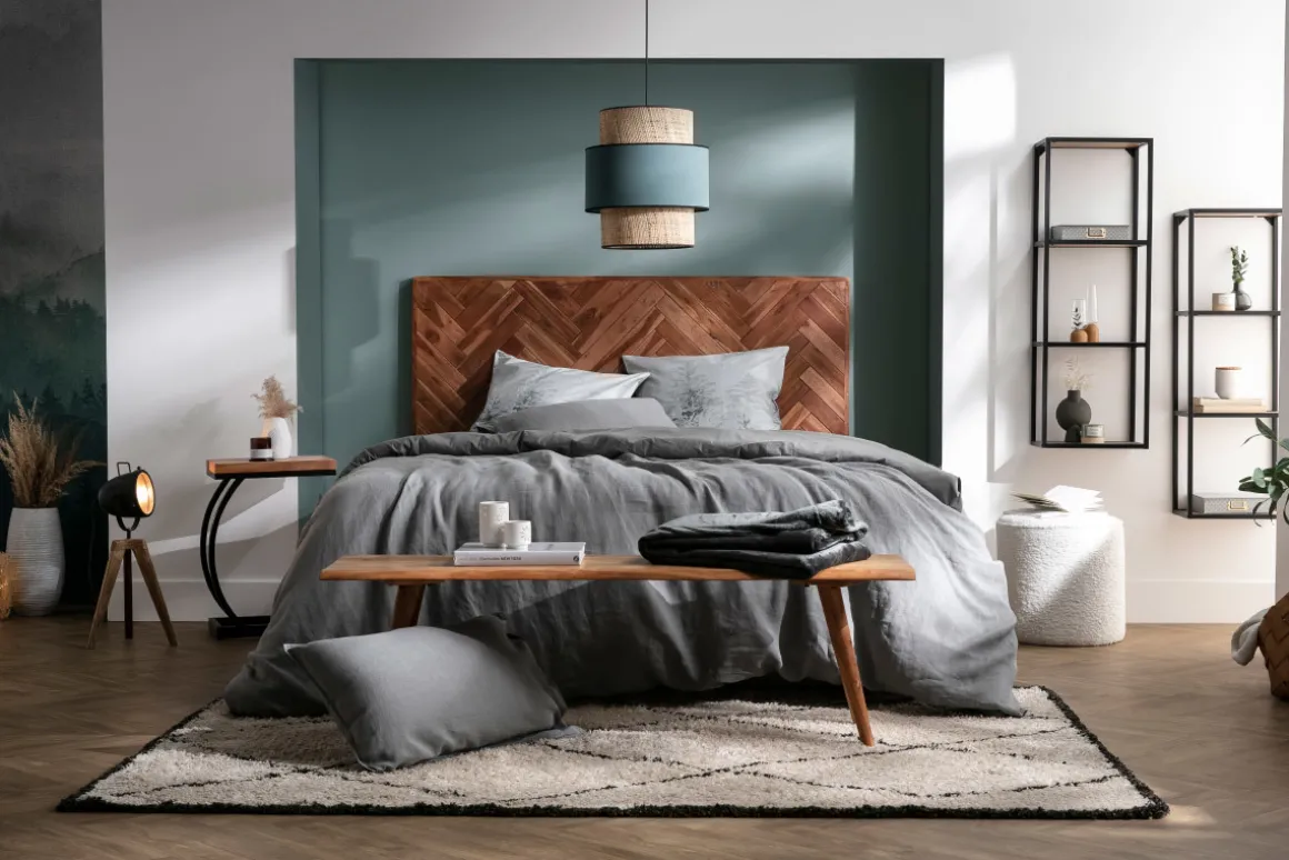 Miliboo Tête De Lit-Tête de lit à motifs chevrons en bois massif et métal noir L165 cm STICK