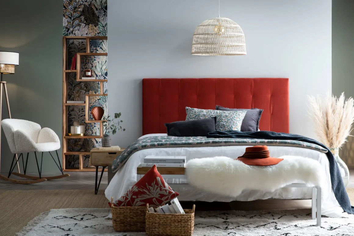 Miliboo Tête De Lit-Tête de lit capitonnée en tissu velours terracotta L160 cm HALCIONA