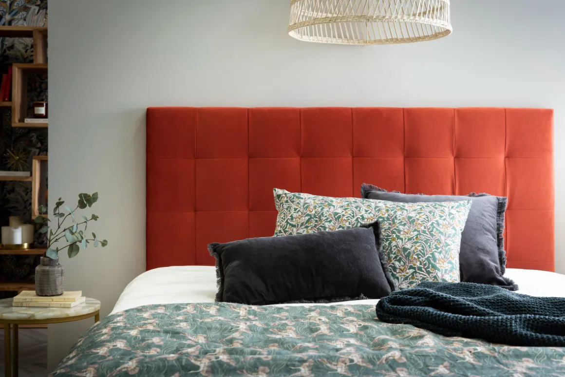 Miliboo Tête De Lit-Tête de lit capitonnée en tissu velours terracotta L160 cm HALCIONA