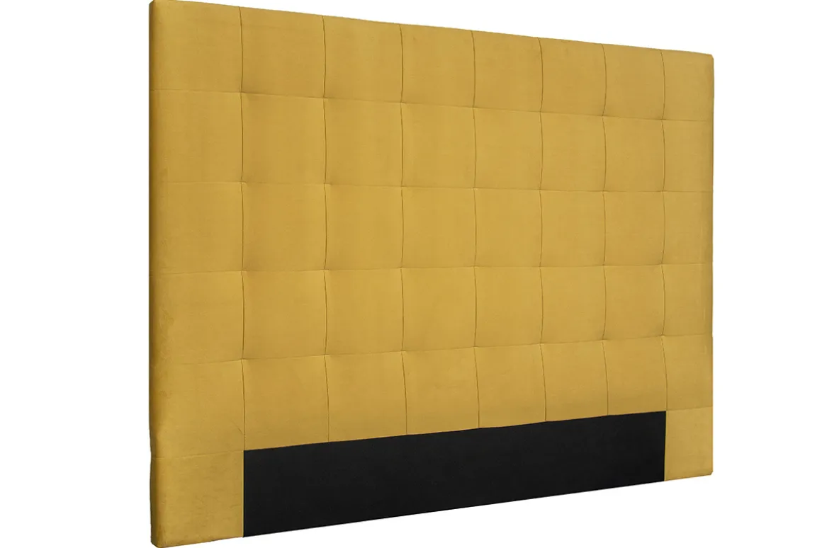 Miliboo Tête De Lit-Tête de lit capitonnée en tissu velours jaune moutarde L160 cm HALCIONA