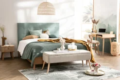 Miliboo Tête De Lit-Tête de lit capitonnée en tissu velours jaune moutarde L160 cm HALCIONA