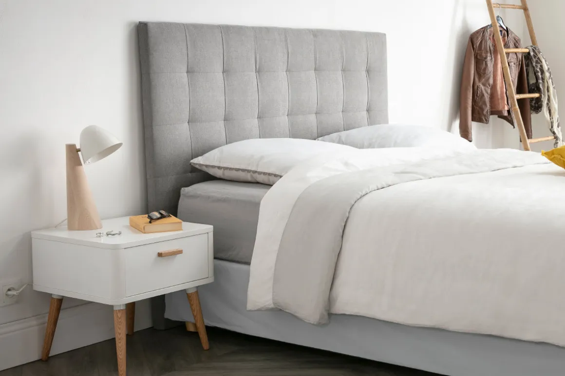 Miliboo Tête De Lit-Tête de lit capitonnée en tissu gris L140 cm HALCIONA