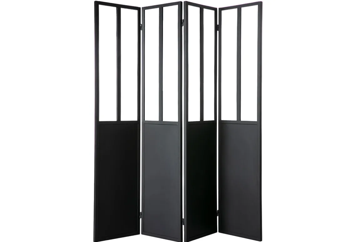 Miliboo Paravent-Verrière atelier paravent industriel en métal noir et verre 4 vantaux L160 cm RACK