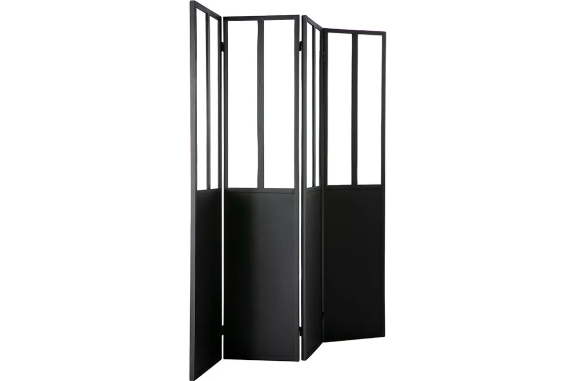 Miliboo Paravent-Verrière atelier paravent industriel en métal noir et verre 4 vantaux L160 cm RACK